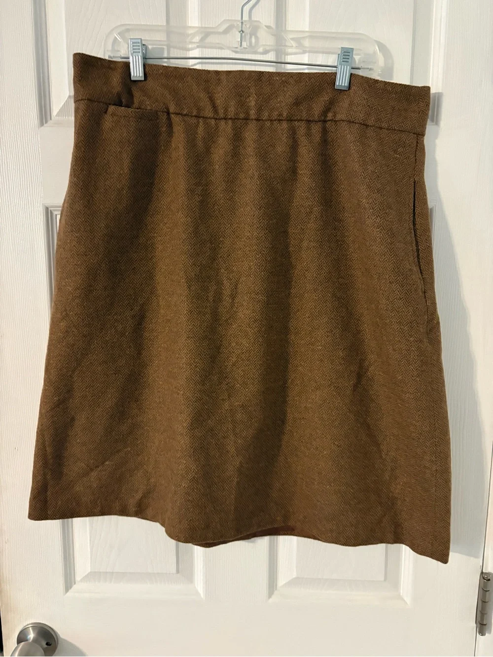 Brown Herringbone Wool Blend A-Line Skirt Cottagecore Fall Mini Size 16 - Picture 5 of 7